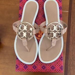 Tory Burch Miller Sandals with gold metal emblem